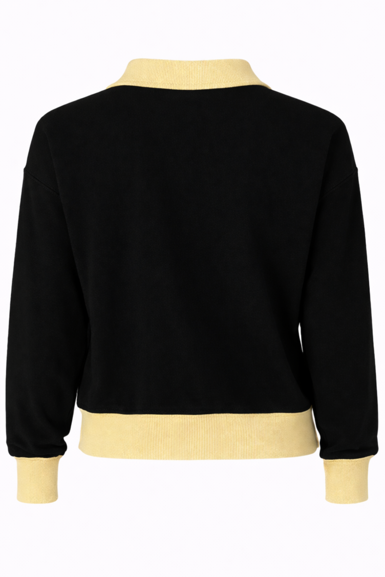Damska Bluza Polo Crop "Mroczna Strona Shhh" – Black & Lemon - Polishh stuff