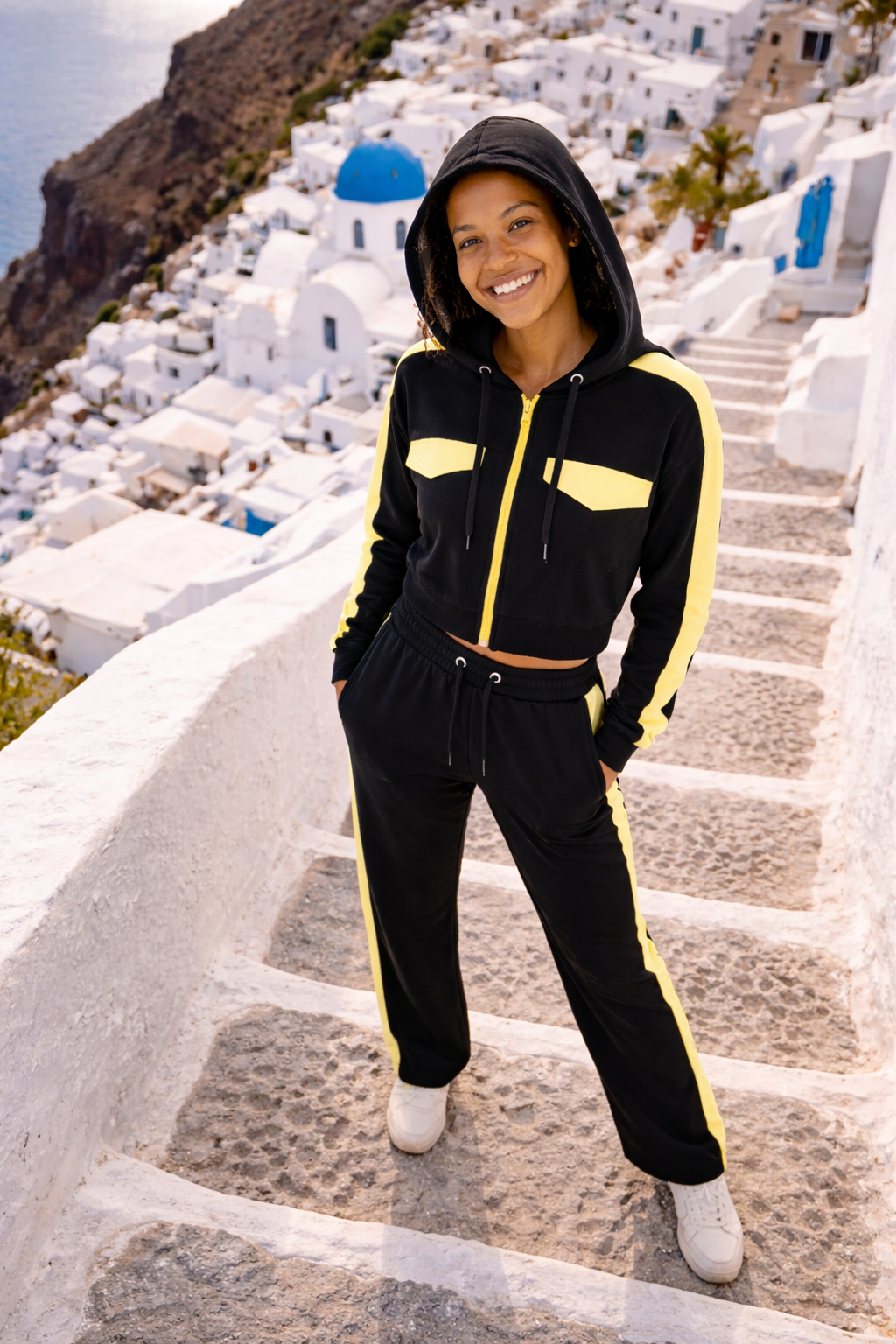 Damska Rozpinana Bluza HOODIE ZIP 5 "Black & Lemon" – Neon Shock - Polishh stuff