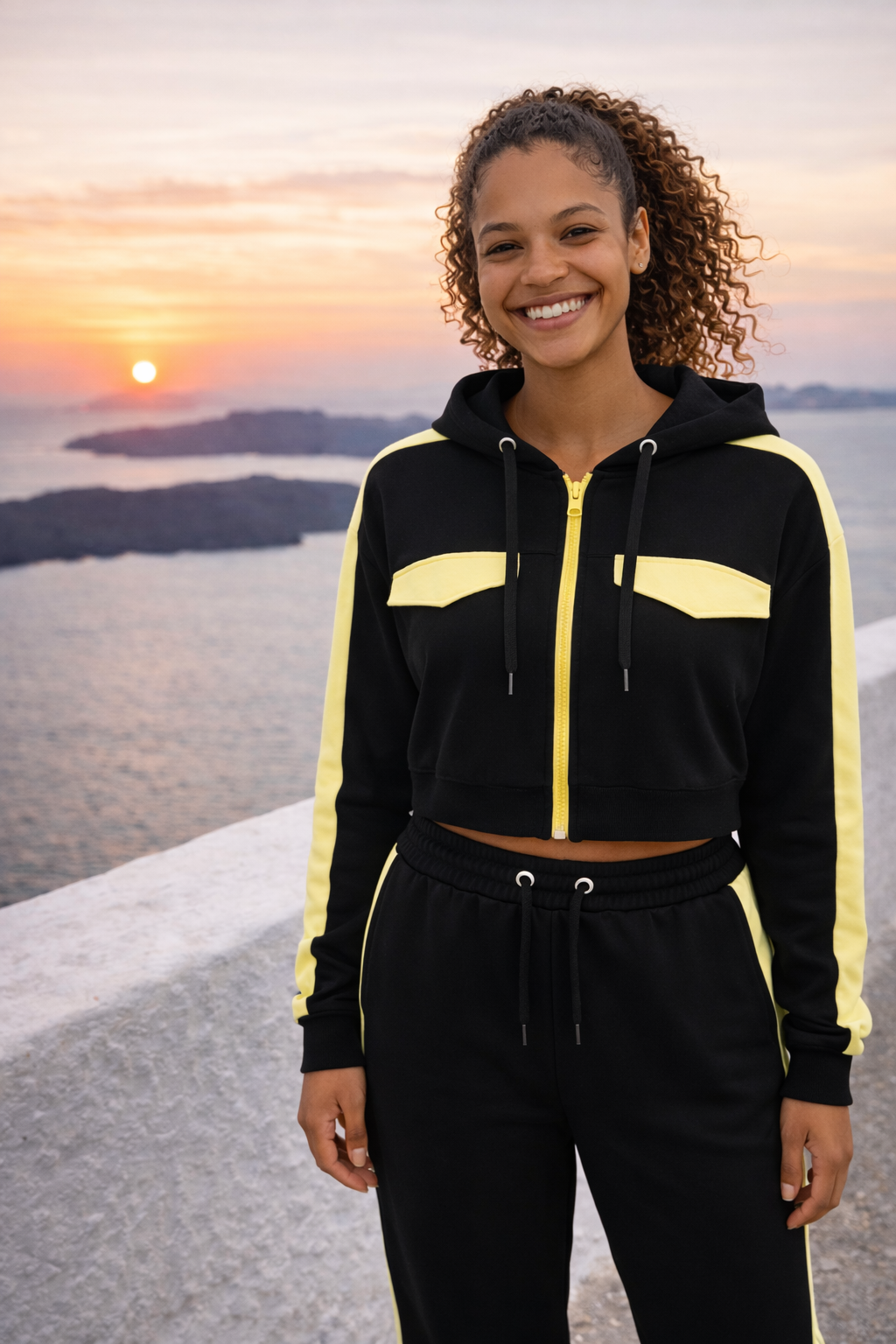 Damska Rozpinana Bluza HOODIE ZIP 5 "Black & Lemon" – Neon Shock - Polishh stuff