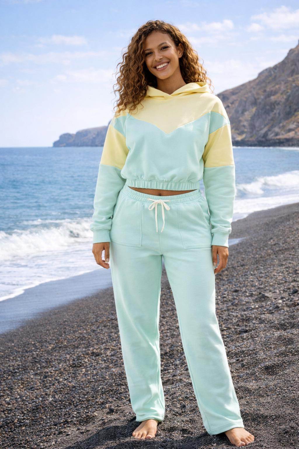 Damska Bluza HOODIE 1 "Lemon & Mint" – Oversize Cropped z Kapturem