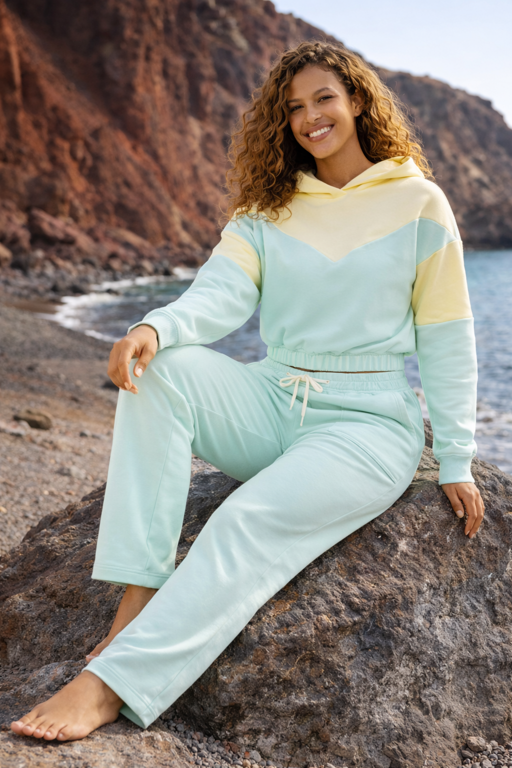 Damska Bluza HOODIE 1 "Lemon & Mint" – Oversize Cropped z Kapturem